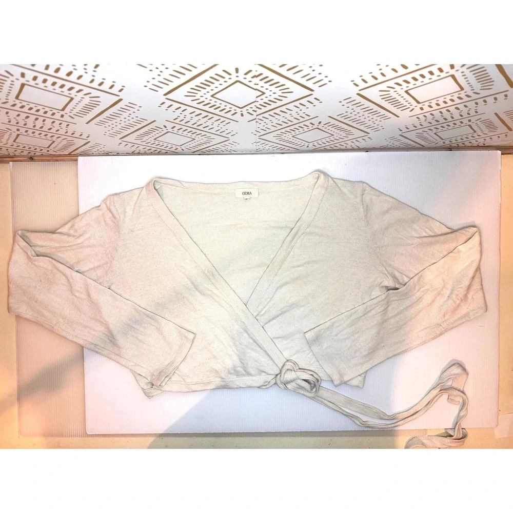 OZMA Dance Wrap Top 100% Silk Noil XL Cropped Balletcore Earthy Boho Cottagecore - Picture 8 of 11